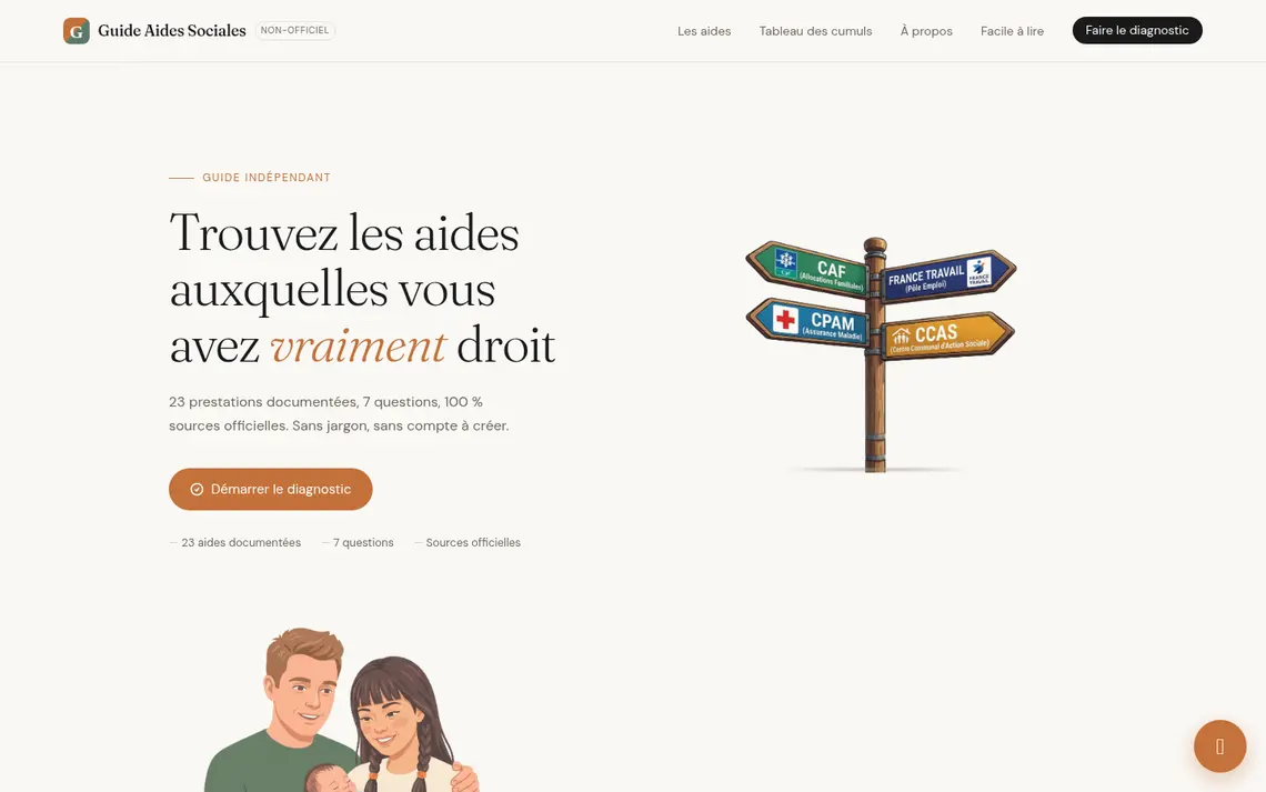 Page d&rsquo;accueil du Guide des Prestations Sociales